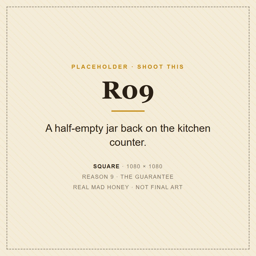 A half-empty jar of mad honey standing on a kitchen counter